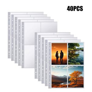 TEMU A4 사진 슬리브 40개 팩, A4 링 바인더 파우치 320개, 칸막이 4개 포함, 양면 4구멍 사진 보호 필름, 앨범 액세서리, 앨범 필러, A4 2/3/4링 바인더용, 15.2x10.5cm / 5.98x4.13인치