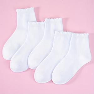 TEMU 5켤레 여아용 경량 단색 레이스 숏 삭스, 꼬임 및 버블 오픈 디자인, 간편하고 캐주얼한 스타일