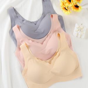 TEMU 3pcs 세트, 여성용 심리스 무선 와이드 스트랩 얇은 언더와이어 올인원 고정 컵 브라 편안하고 통기성 좋은 푸쉬업 란제리 여성용 등라인 정리 브라