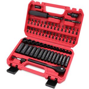 TEMU SEDY 64개 1/4인치 (약 0.6cm) 드라이브 임팩트 소켓 렌치 스크루드라이버 헤드 세트, Cr-V 미터법 & SAE 깊은 및 얕은 소켓 세트, 퀵 릴리스 라쳇 핸들, 유니버설 조인트, 드릴 비트 홀더, 어댑터 포함 S2 드릴 비트