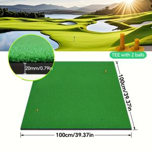 TEMU PGM 1X1M/1X1.25M/1X1.5M 골프 타격 매트, 고무 T-시트 포함 휴대용, 확장된 두꺼운 클럽 패드, 야외 스포츠 골프 훈련 잔디 매트, 실내 사무실 연습 패드, 단색 스윙 매트, 사계절 사용 가능 DJD002