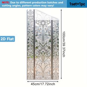 TEMU 2D 플랫 - 2D 플랫 - 1개. 플로럴 유리 디자인 패턴 2D 창문 필름. PVC 정전기 흡착 창문 유리 필름, 45X100 Cm. 홈아트 장식 탈착식 재사용 가능 프라이버시 보호 간편한 설치 접착제 불필요. 욕실 방 주방 사무실 데코에 적합