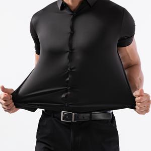 TEMU 여름 아이스 섬유 원단 반팔 셔츠 남성용 심리스 고탄력 주름 방지 비즈니스 캐주얼 패션 탑 포멀 셔츠 원단 무게 160G 재질 88% 폴리에스터 12% 스판덱스