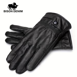 TEMU BISON DENIM 남성용 가을/겨울 천연 양가죽 장갑, 100% 양가죽, 풀핑거 터치스크린 디자인, 편안하고 따뜻함, 플러시 플리스 안감, 생일 선물, 크리스마스 선물, 기념일 또는 새해 선물
