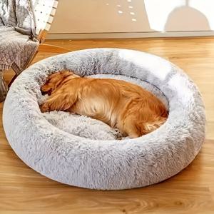 TEMU 도톰한 대형 사이즈 원형 롱 플러시 강아지 침대 고양이 침대 반려동물 침대, 40cm-100cm 강아지 침대, 미끄럼 방지 바닥, 인조 퍼 제작, 따뜻하고 플러시한 쿠션. 소형견, 중형견, 대형견용, 반려동물 할로윈 크리스마스 선물