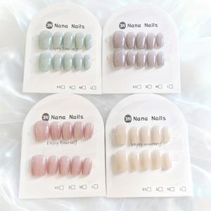 TEMU 40개 단색 가을/겨울 심플 숏 캣아이 네일 스티커 4개 세트 - 민트 그린/타로 퍼플/그라데이션 핑크/누드 - 여성용 데일리 파티웨어 또는 DIY 네일 아트용