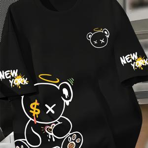 TEMU 남성용 티셔츠, 곰 패턴 + 