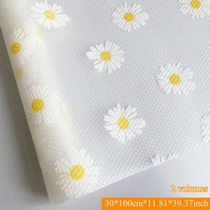 TEMU 2롤 데이지 패턴 미끄럼 방지 서랍, 냉장고, 데스크탑 매트 | 강력한 EVA, 흰색 데이지와 노란색 중심이 있는 세척이 용이한 주방 수납 액세서리, 실용적인 가정용품, 선반 라이너