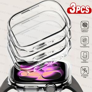 TEMU Apple Watch Series 11 10 6 SE 42 46mm 45mm 41mm 40mm 44mm 강화 유리 케이스 3개입, 투명 액정 보호 필름, Apple Watch 케이스 유리 및 커버, 애플워치 시리즈 액정 보호 필름