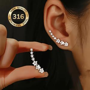 TEMU 316 스테인리스 스틸 스플라이싱 로우 귀걸이 한 쌍 - 합성 지르코니아 포함 - 반짝이는, 귀여운, 섬세한, 우아한, 뮤직 페스티벌에 적합, 저자극성