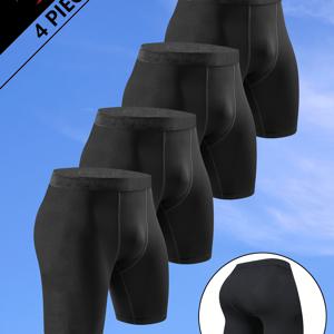 TEMU 남성용 압박 트레이닝 쇼츠 4개 세트 - 헬스장, 달리기, 사이클링, 농구, 하이킹 및 아웃도어 스포츠에 적합한 풀랭스 베이스 레이어 타이트핏 팬츠 | 피트니스, 암벽 등반, 복싱용 속건성 신축성 벨트 운동용 반바지, 사계절용