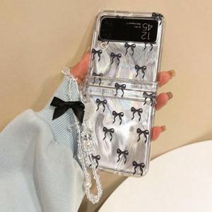 TEMU 폰 케이스: 실버 글리터 블랙 보우 폰 케이스 with 진주 체인 펜던트, 삼성 Z Flip 7 FE/Z Flip 7/Z Flip 6/Z Flip 5/Z Flip 4/Z Flip 3 폴더블 폰 케이스 호환
