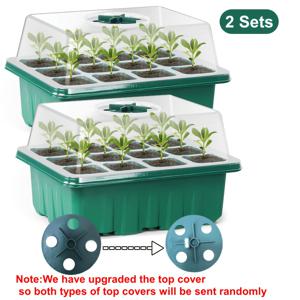 TEMU 24구 세포, 습도 덮개 및 받침대가 함께 제공되는 튼튼한 씨앗 발아 트레이 2개 세트입니다. 이 야외 키트에는 통풍 덮개와 배수 구멍이 포함되어 있으며, 채소, 꽃, 허브 씨앗에 적합합니다 - 조립 필요