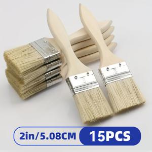 TEMU 15개 플랫 페인트 브러쉬 세트 | 2.0인치 나무 손잡이 금속 페인트 브러쉬 - 다용도, 미술, 공예, 페인팅, 페인트 및 접착제 시용 - 실내/실외 사용, 가정 수리 및 프로젝트에 적합, 내구성 플라스틱 손잡이
