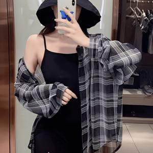 TEMU 여성 봄/여름 블랙 체크 셔츠 - 루즈핏 버튼 앞면 쉬어 카디건, 스타일리시하고 우아하며 다재다능한 휴가/AC/사무실 덮개, 통기성 피부 친화적 재킷