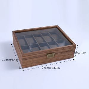 TEMU 1pc 검은 호두 시계 안경 보관 상자, 단단한 나무 레트로 대용량 보관 디스플레이 케이스, 라이트 럭셔리 먼지 보석 시계 안경 주최자