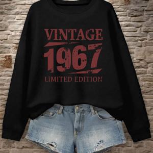 TEMU 리미트 에디션 빈티지 1967 그래픽 프린트 스웨트셔츠, 크루넥 캐주얼 스웨트셔츠 (가을, 봄), 여성 의류