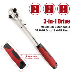 TEMU 3-In-1 확장형 퀵 릴리스 텔레스코픽 라쳇 렌치, 1/2인치, 3/8인치, 1/4인치 커넥터, 72, 양방향, 자동차, , 자전거, 기계 수리 적합, 최대 길이 46m / 18.2인치