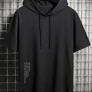 TEMU 남성용 프린트 후드 티셔츠 - 편안한 캐주얼 스포티 밑단과 스플릿 디자인, 레이어링 또는 단독 착용에 적합. 일상 활동과 운동에 이상적. 2126