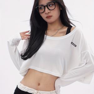 TEMU 스피시 스트리트 스타일 섹시한 경사 칼라 오프숄더 탑 여성용 얇은 게으른 스타일 재즈 댄스 커버업 숏 배꼽 노출 하이웨이스트 디자인 니치 경사 어깨 원숄더 풀오버 하이- 경사 어깨 원피스 멀티 웨어 긴팔 T