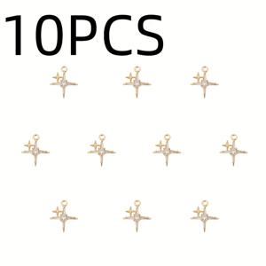 TEMU 10개입, 구리 지르코니아 상감 - 고급스러운 더블 스타 - 남녀공용 패션 참, 목걸이, 귀걸이 등에 적합