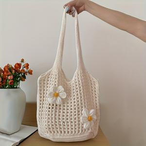 TEMU 여성용 패션 여름 비치백 숄더백 여성용 속이 빈 핸드위븐 니트 소프트 핸드백 대용량 캐주얼 토트백