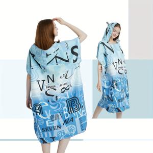 TEMU 1개 비치 변기 타월 서핑 포ンチ 로브 후드 웨트수트 조절 가능한 슬리브 서핑 수영 목욕 네이비지옴리, 라지 - 남녀 공용 초극세사, 매우 부드럽고 내구성이 뛰어난 ไฟ버