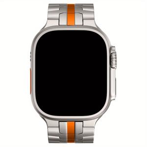 TEMU 애플워치 울트라 49mm/46mm 비즈니스 스테인리스 스트랩, 아이워치 시리즈 9/8/7/6/5/SE 45mm/44mm 남성용 링크 밴드