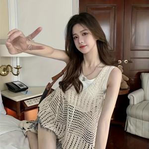TEMU 여성용 스타일 민소매 가디건, 여름용 속이 빈 패턴 디자인 카디건