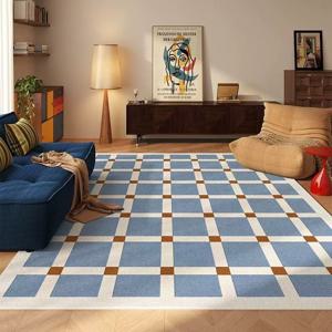 TEMU Chenille 1000G 1개 블루 미드센치리 Bedroom 장식 러그 라이트 럭셔리 레트로 거실 소파 러그 핑크 앤 화이트 대비 그리드 라운지 러그 욕실 홈 미끄럼 방지 부드럽고 편안한 바닥 매트
