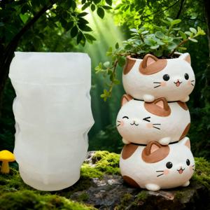 TEMU 스택된 고양이 화분 실리콘 몰드, 3D 귀여운 레이어드 고양이 모양 몰드 (수제 레진/ 석고/ 점토/ 콘크리트 화분용), 다육 식물, 작은 식물, 홈 데스크 장식 및 수제 선물 공예에 적합