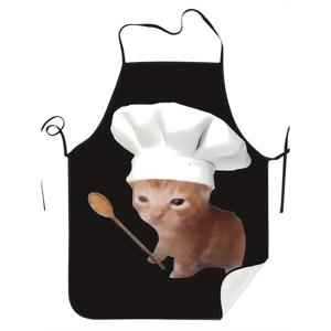TEMU 1개 귀엽고 힐링 테마 앞치마 - 오렌지 고양이 셰프 귀엽고 힐링 스타일 (오렌지 고양이 셰프 요리 이미지, 귀엽고 힐링 요소 조합) 패턴 디자인 - 귀여운 애완동물 테마 파티, 고양이와 음식 애호가를 특징으로 하는 장면 등에 적합