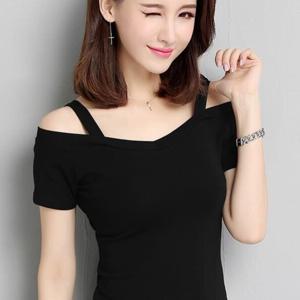 TEMU 한국 여름 티셔츠, 오프숄더 슬리브, 조절 가능한 스트랩, 다용도 V넥 디자인, 크롭 핏, 통기성 좋은 무지성 원단, 모던 스트리트 스타일 필수템, 편안한 스트레치