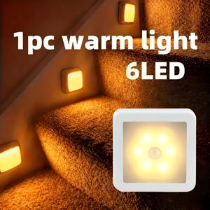 TEMU 스마트 모션 센서 6-LED 바닥/천장/벽등 - 무선, IP44, 자동 켜기/끄기, 에너지 절약, 플러그 앤 플레이 설치, 모던 스퀘어 디자인. 복도, 계단, 거실, 침실에 적합 (배터리 미포함). 홈, 차고, 사무실 장식에 이상적