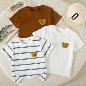TEMU 3pcs 멀티피스 세트 캐주얼 외출 패션 프린트 만화 캐릭터 데코 라운드넥 반팔 티셔츠 봄 여름