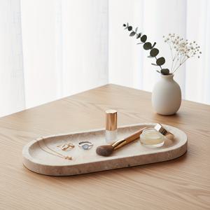 TEMU 욕실 침실용 타원형 천연 대리석 트레이 | 보석, 향수, 화장품, 양초, 가정 장식을 위한 조리대 수납 정리함을 위한 광택 대리석 화장대 트레이, 다양한 휴일에 적합, 보석 트레이