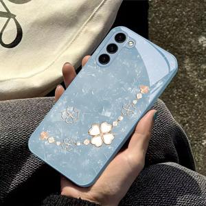 TEMU 휴대폰 케이스 - 클로버 꽃 펄 장식 패턴 휴대폰 케이스, 갤럭시 S9+/S10/S20+/S20 울트라/S21 5G/S21+/S22/S23 플러스/S24 플러스/S25/S25 엣지/노트 9/노트 10/노트 10+/노트 20/노트 20 울트라에 적합, 유리 내충격 내구성 솔리드 휴대폰 케이스