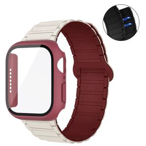 TEMU [2개입] 하드 PC 보호 케이스 및 마그네틱 실리콘 시계 밴드, Apple Watch Series 11/10/9/8/7/SE/6/5/4 (46mm 45mm 44mm 42mm 41mm 40mm) 호환, 실리콘 소프트 조절 가능 손목 밴드 교체 스트랩, 하드 범퍼