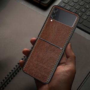 TEMU 휴대폰 케이스 - 브라운 가죽 트림 패턴 폰 커버, 갤럭시 Z Flip7 FE Z Flip6 Z Flip 7 6 5 4 3 Z Flip3 Z Flip4 Z Flip5에 적합