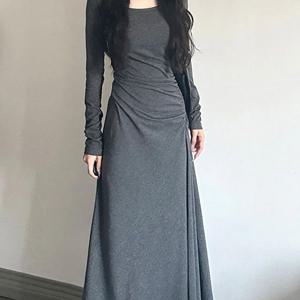 TEMU 여성 춘추동계절 긴팔 원피스 무지 롱 슬림 스퀘어 칼라 셔링 디자인 캐주얼 패션 통근 원단이 편안하고 스판기가 있어 슬림소녀 SLIM GIRL