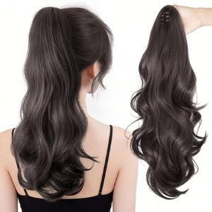 TEMU KISMIS 16inch 내추럴 하이 포니테일 클립인 웨이비 헤어 익스텐션 / 싱글 피스, 볼륨 업 헤어 추가, 키가 큰 피규어, 데이트와 파티 의상에 완벽. 데이트와 파티 룩에 필수