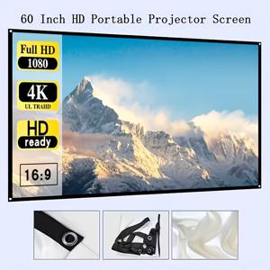 TEMU 60인치 4K 16:9 비율 프로젝션 스크린, 간편한 운반 및 접이식 디자인, 홈 시어터 및 야외 환경에 적합, 캠핑 여행에 좋습니다.