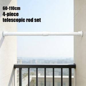 TEMU 4개 클래식 스타일 조절 가능한 스틸 텔레스코픽 로드, 60-110Cm, 드릴 없이 설치, 다용도 샤워 커튼, 창문 커튼, 현관, 옷걸이용, 텐션 샤워 로드 | 세련된 화이트 엔드 | 내구성 좋은 로드, 샤워 커튼 로드