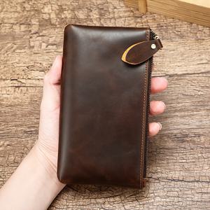 TEMU 남성용 천연 가죽 수제 롱 지갑 - 슬림 빈티지 디자인, 지퍼 잠금, 동전 지갑, 데일리 사용에 적합, 일상 지갑 | 지갑 | 가죽 지갑 풀 그레인 탑 레이어 소가죽 카드 홀더, 다중 수납 공간
