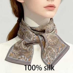 TEMU YZNT 순수 뽕나무 실크 액세서리, 갈색 페이즐리 디자인, 여름에 완벽합니다. 이 스카프는 남녀 모두에게 적합하며 목도리나 헤드스카프로 사용할 수 있습니다