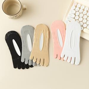 TEMU 여성용 라이너 양말 5켤레 팩, 미끄럼 방지 보트 양말, 미끄럼 방지 고정형, 오토미漫袜, 일상용 얇은 여름 스타일, 패셔너블한 발가락이 분리된 로우컷 숏양말, 여름용 투명 발가락 양말
