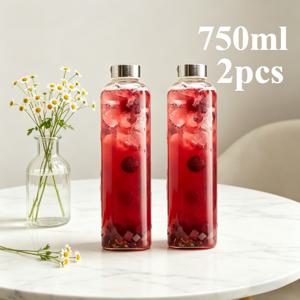TEMU Sunfiona 보로실리케이트 유리병 2개 세트, 스테인리스 스틸 뚜껑 포함, 재사용 가능, 누수 방지, 고온 내성, 여행, 헬스장, 음료, 주스, 슬러시, 콤부차, 케피어, 차, 냉장고 보관용