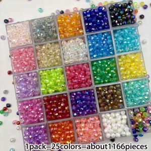 TEMU 1166개 25색 6mm AB 컬러 각진면처리 아크릴 구슬 세트, 팔찌, 목걸이, 휴대폰 고리 DIY 주얼리 제작용, 비딩 및 주얼리 공예 액세서리