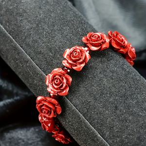 TEMU 1개 DIY 핸드메이드 천연석 장미 팔찌, 결혼식/데일리웨어용, 장미꽃이 있는 모래구슬, 부를 부르는 부적 선물, 사계절 행운