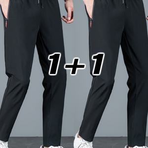 TEMU 남성용 캐주얼 팬츠 2벌, 트렌디한 초경량 통기성 긴바지, 빠른 건조 스포츠 트라우저